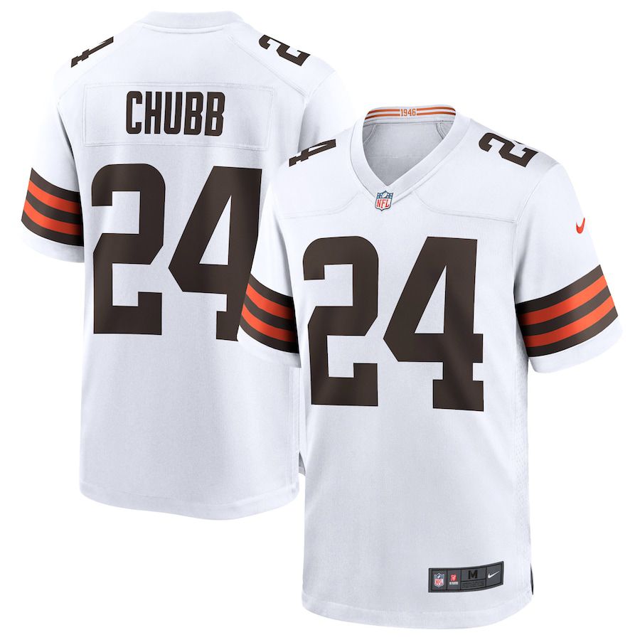 Men Cleveland Browns #24 Nick Chubb Nike White Game NFL Jersey